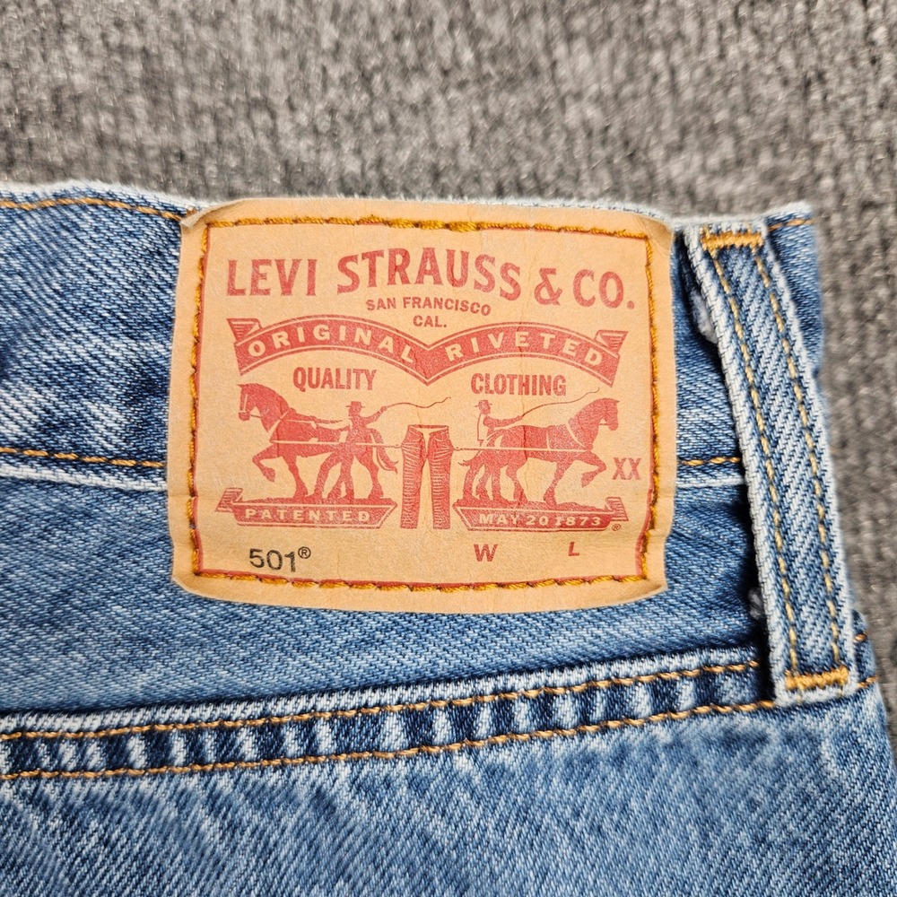 Levis 501 Original Cut Off Denim Shorts Women 33 Distressed Button Fly High Rise - Picture 2 of 10